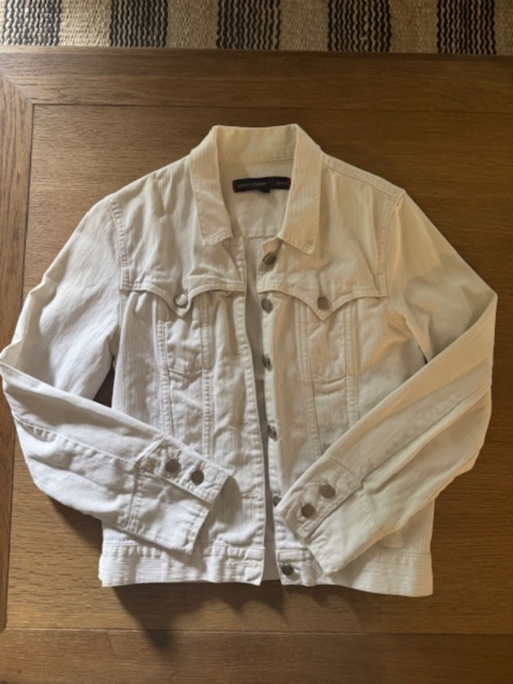 Jazmin Chebarr white denim jacket. Size 2 (S/M) - Picture 1 of 5